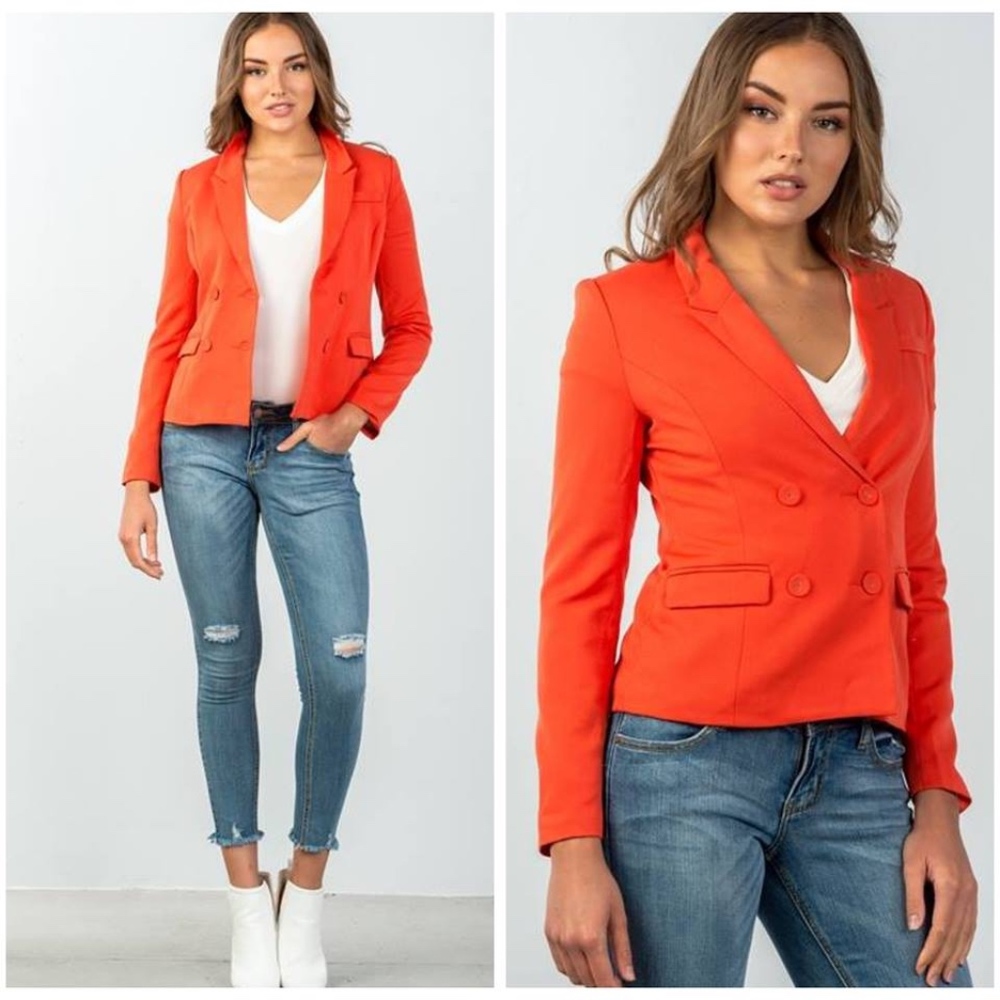 CLASSIC DOUBLE BUTTON DOWN BLAZER in CORAL - Picture 1 of 5